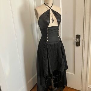 Lip Service Corset Skirt | Gothic Pinstripe High-Low Lace-Up Skirt Gangsta Prank
